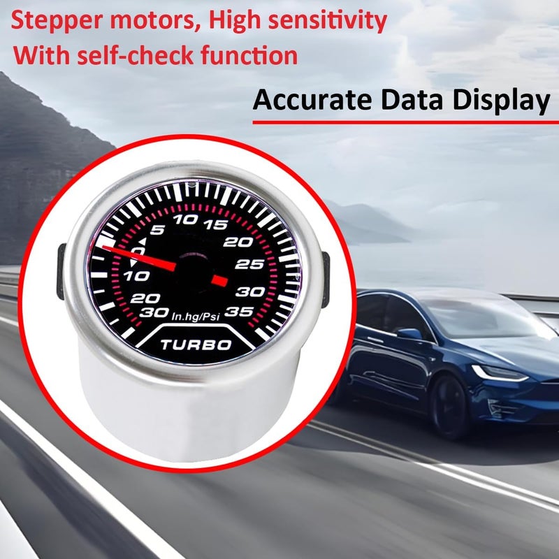 LKRXW Car Boost Gauge 2" 52mm Auto Turbo Boost Gauge Meter Pressure Pointer Gauges 12V Bright Light Indicator Vacuum Meter Smoke Len 0-30in.Hg / 0-35PSI - Image 5